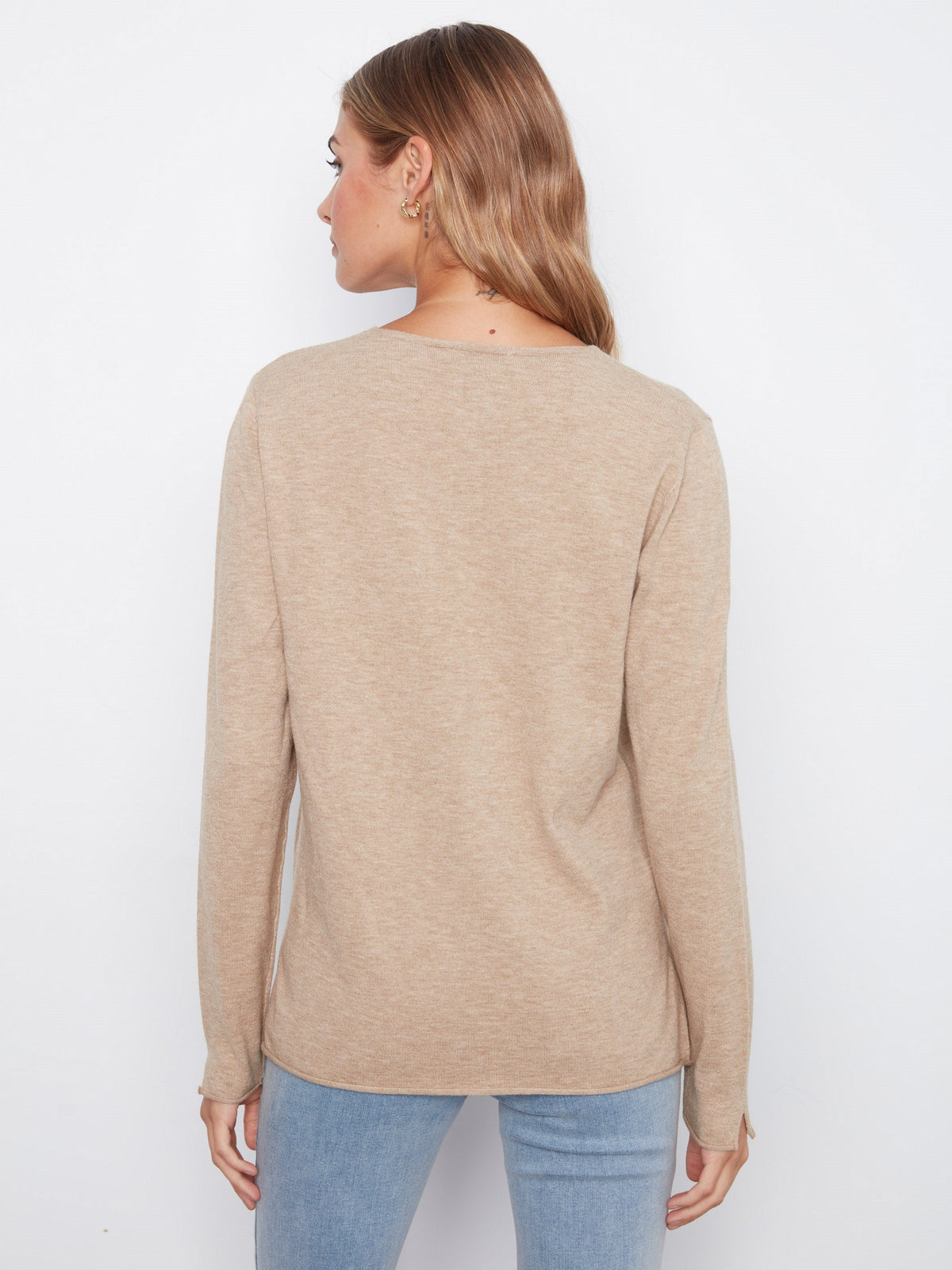 Basic V-Neck Sweater - Heather Walnut