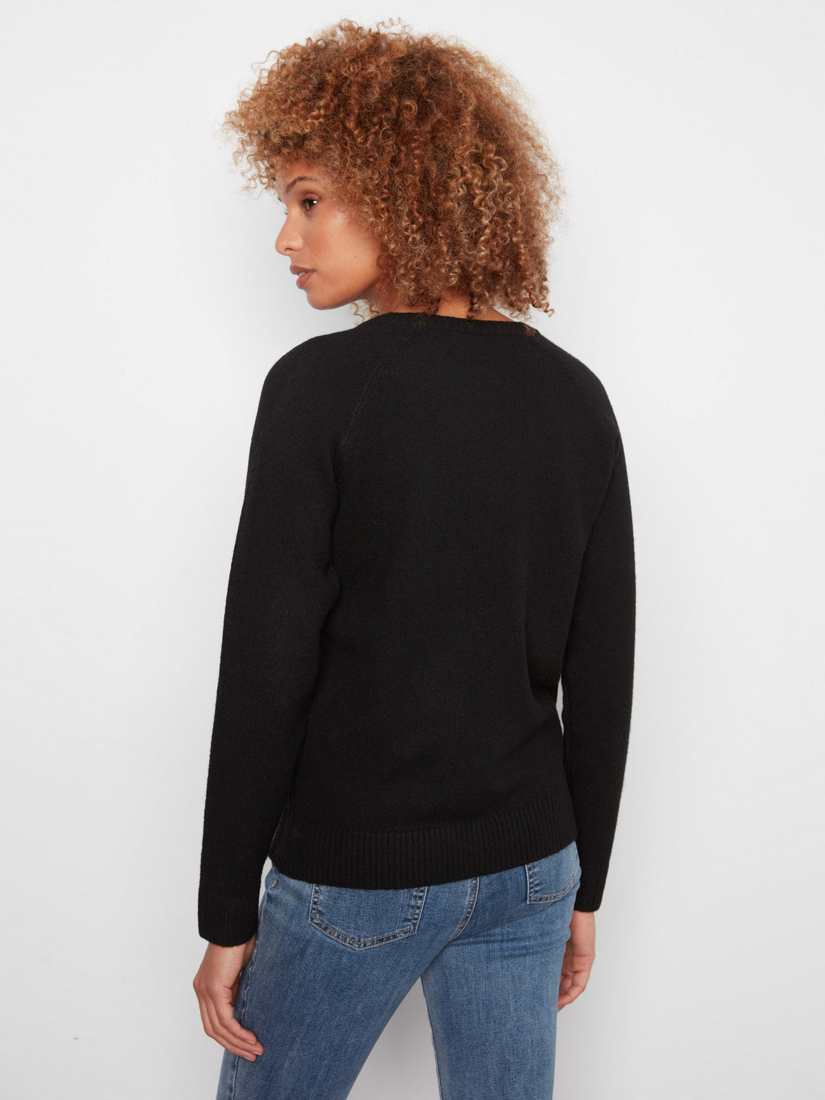Embroidered Floral Raglan Sweater - Black