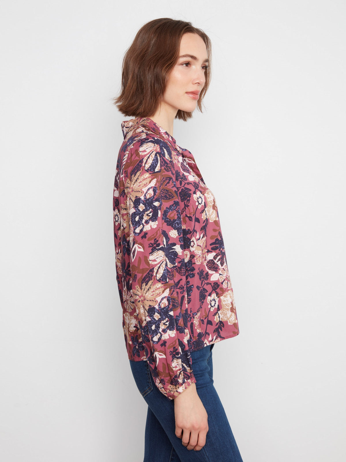 Floral Print Button-Front Blouse - Passion