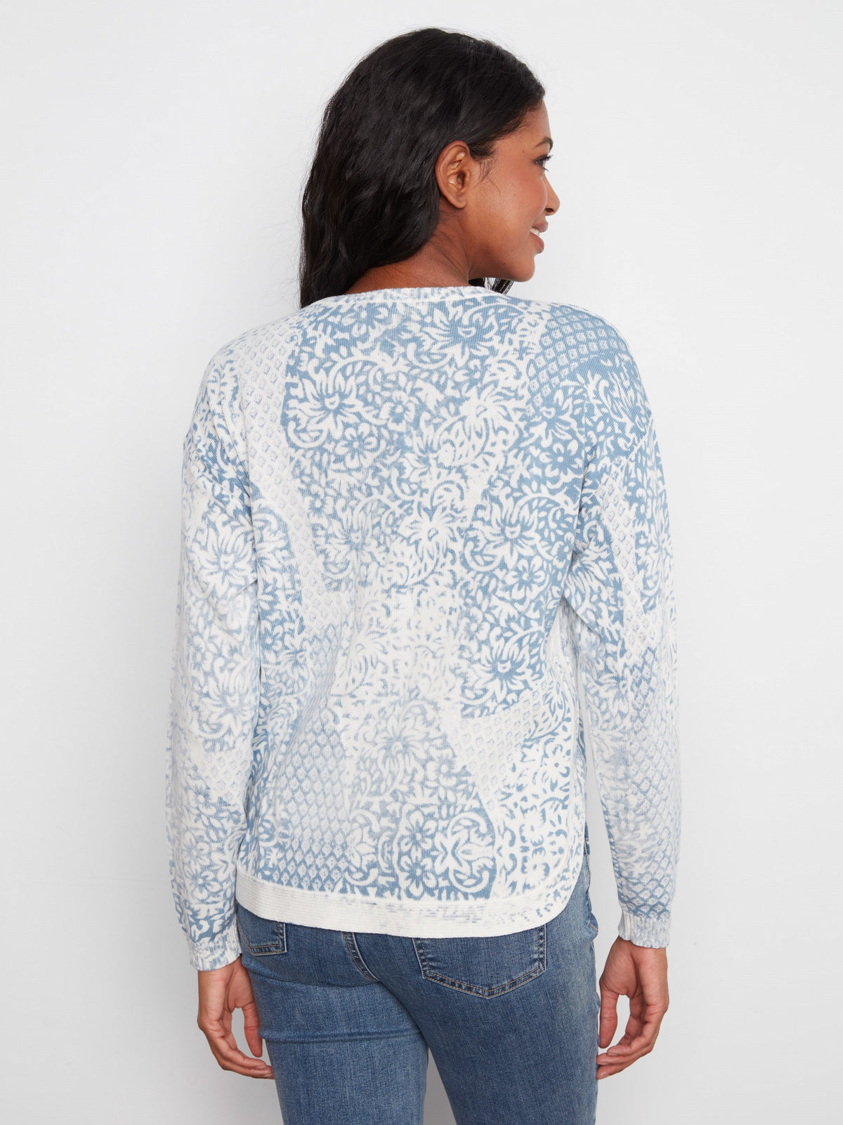Printed Cotton Crew Neck Sweater - Damask