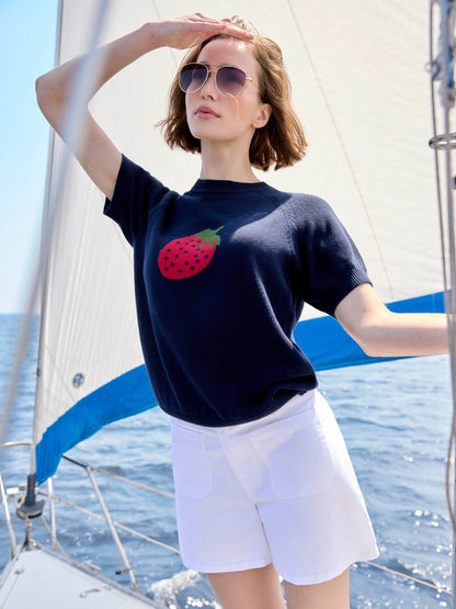 Stretch Twill Shorts With Patch Pockets - White