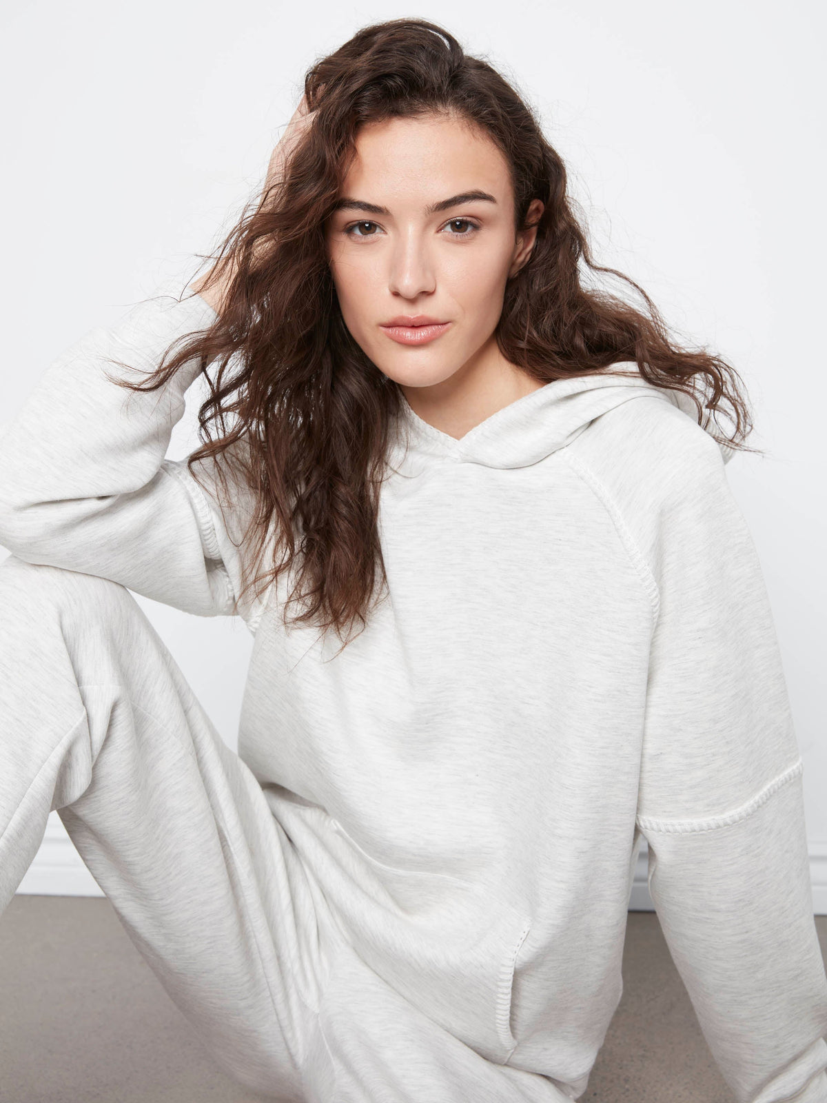 Blanket Stitch Soft Scuba Hoodie - Heather Light Grey