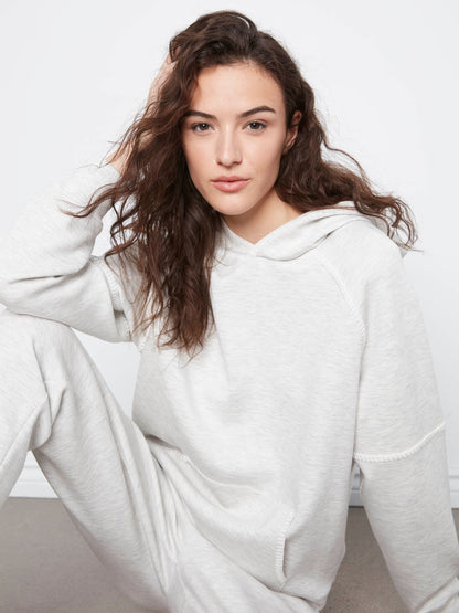 Blanket Stitch Soft Scuba Hoodie - Heather Light Grey