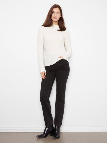 Bubble Knit Mock Neck Top - Ecru