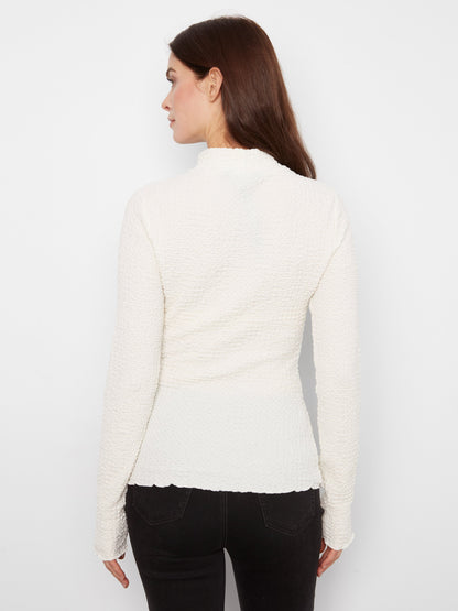 Bubble Knit Mock Neck Top - Ecru