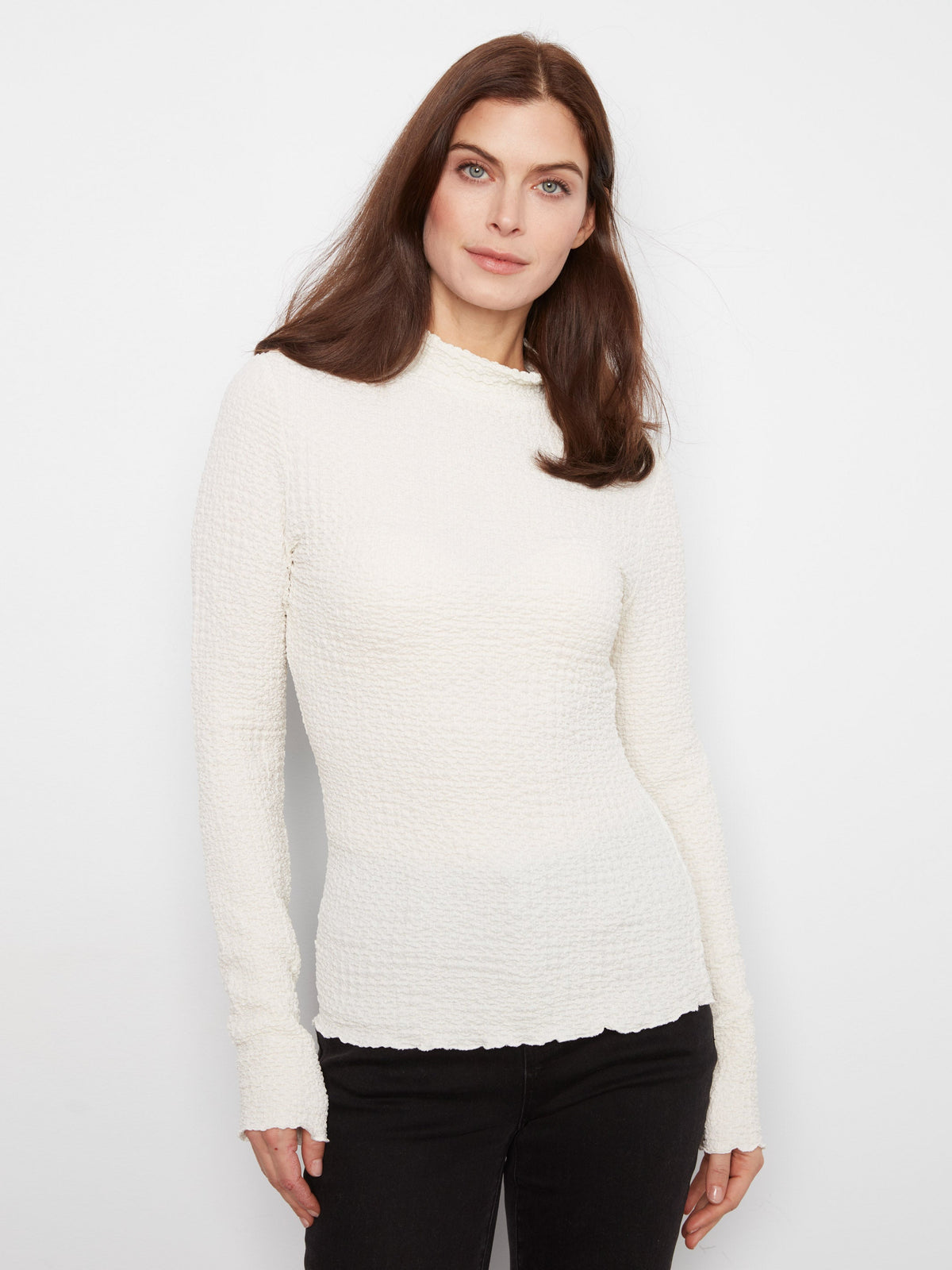 Bubble Knit Mock Neck Top - Ecru