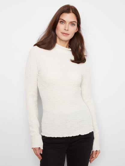 Bubble Knit Mock Neck Top - Ecru