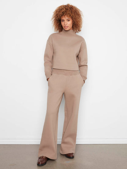 Wide Leg French Terry Pull-On Pants - Taupe