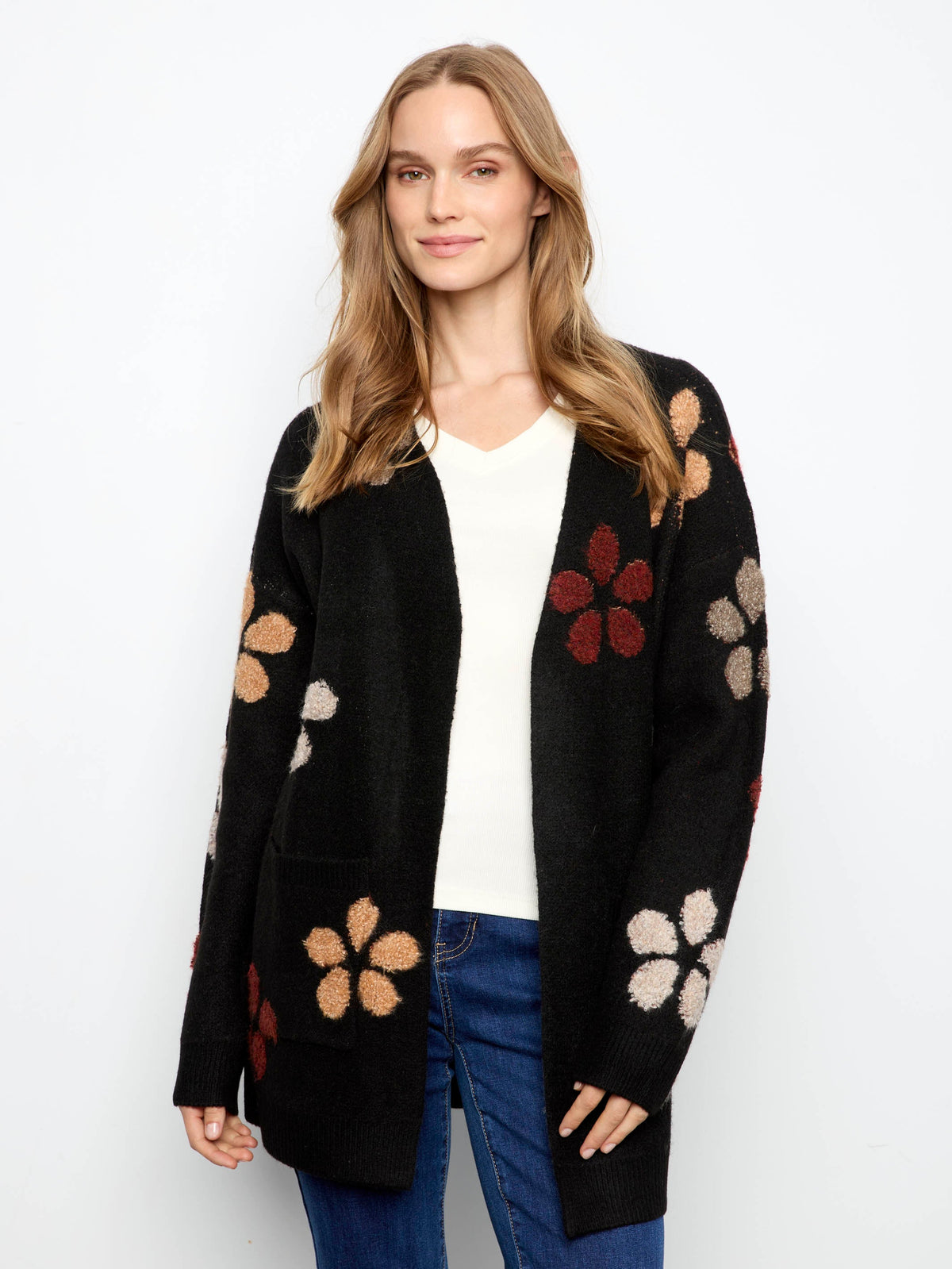 Floral Bouclé Cardigan - Black