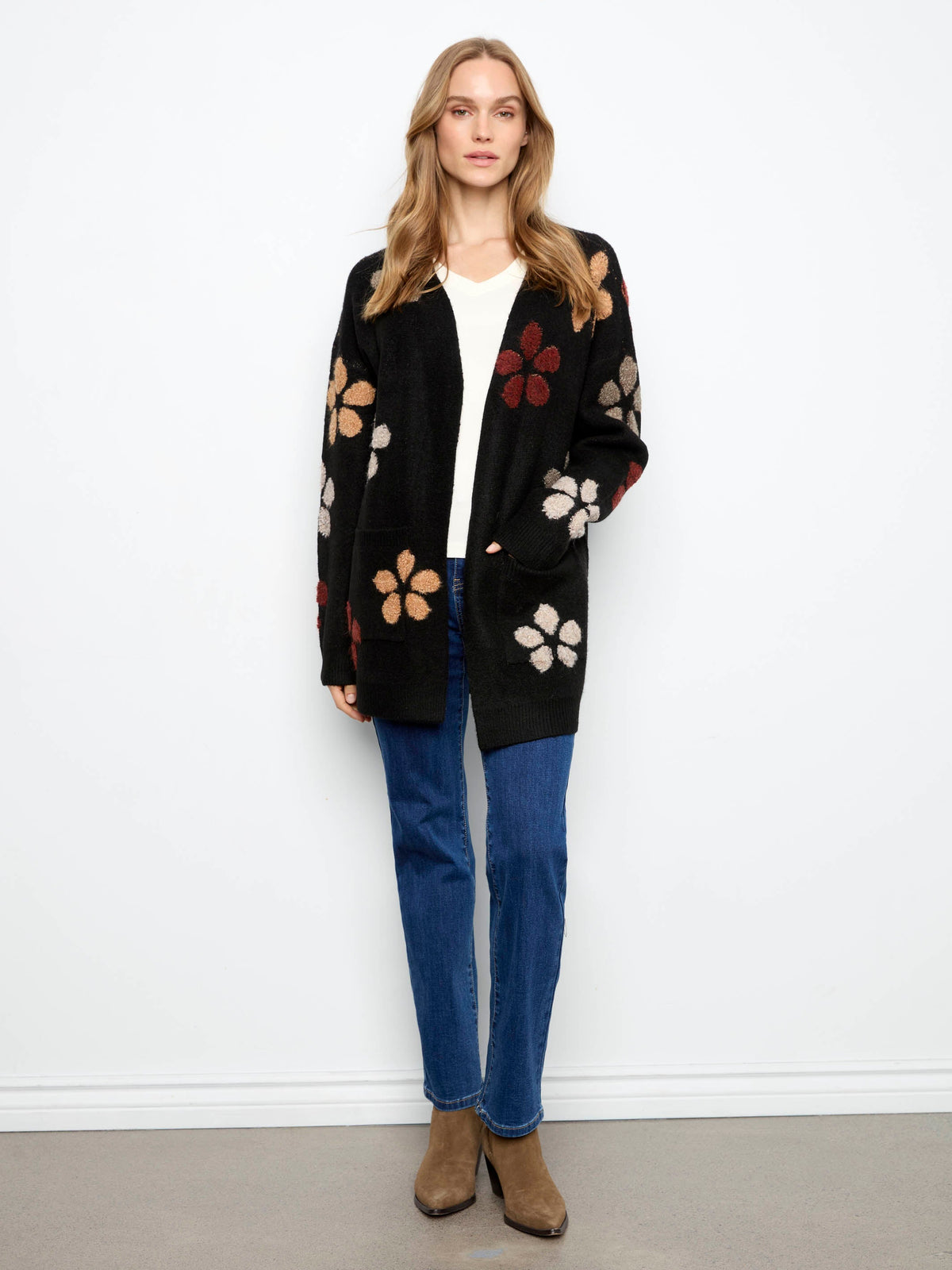 Floral Bouclé Cardigan - Black