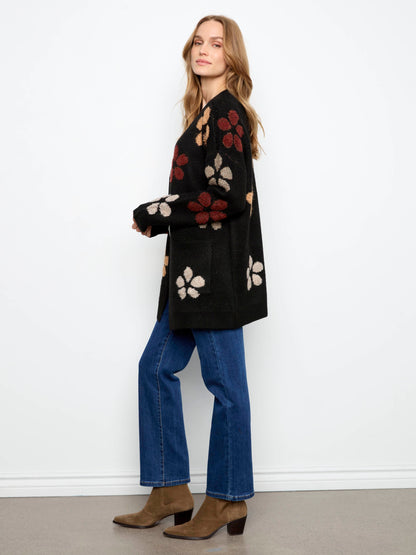 Floral Bouclé Cardigan - Black