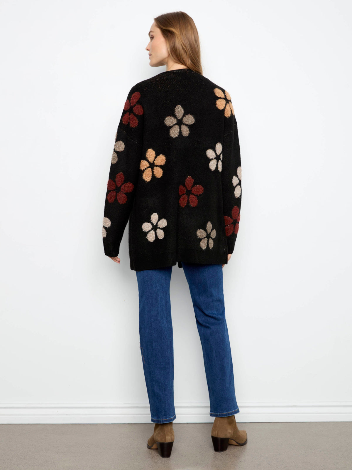 Floral Bouclé Cardigan - Black