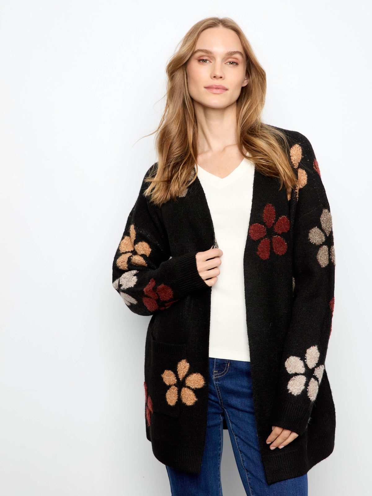 Floral Bouclé Cardigan - Black