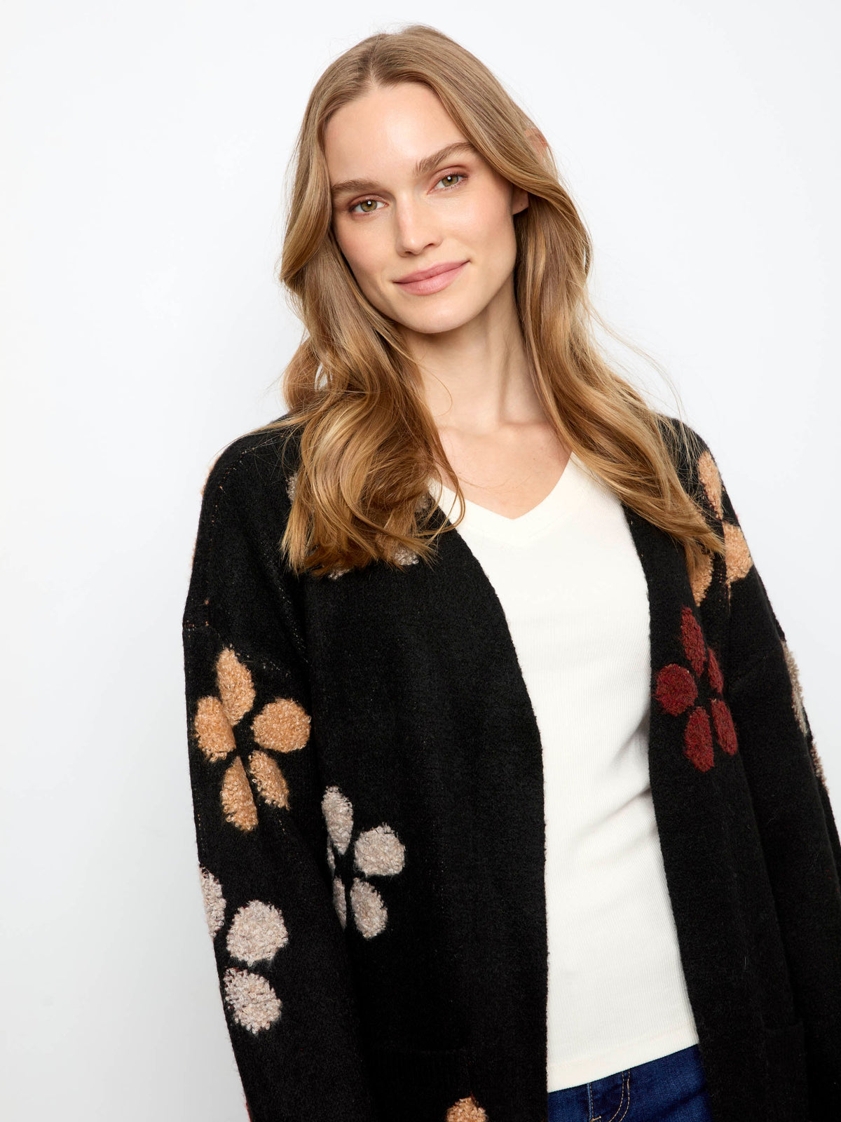 Floral Bouclé Cardigan - Black