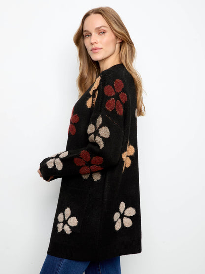 Floral Bouclé Cardigan - Black