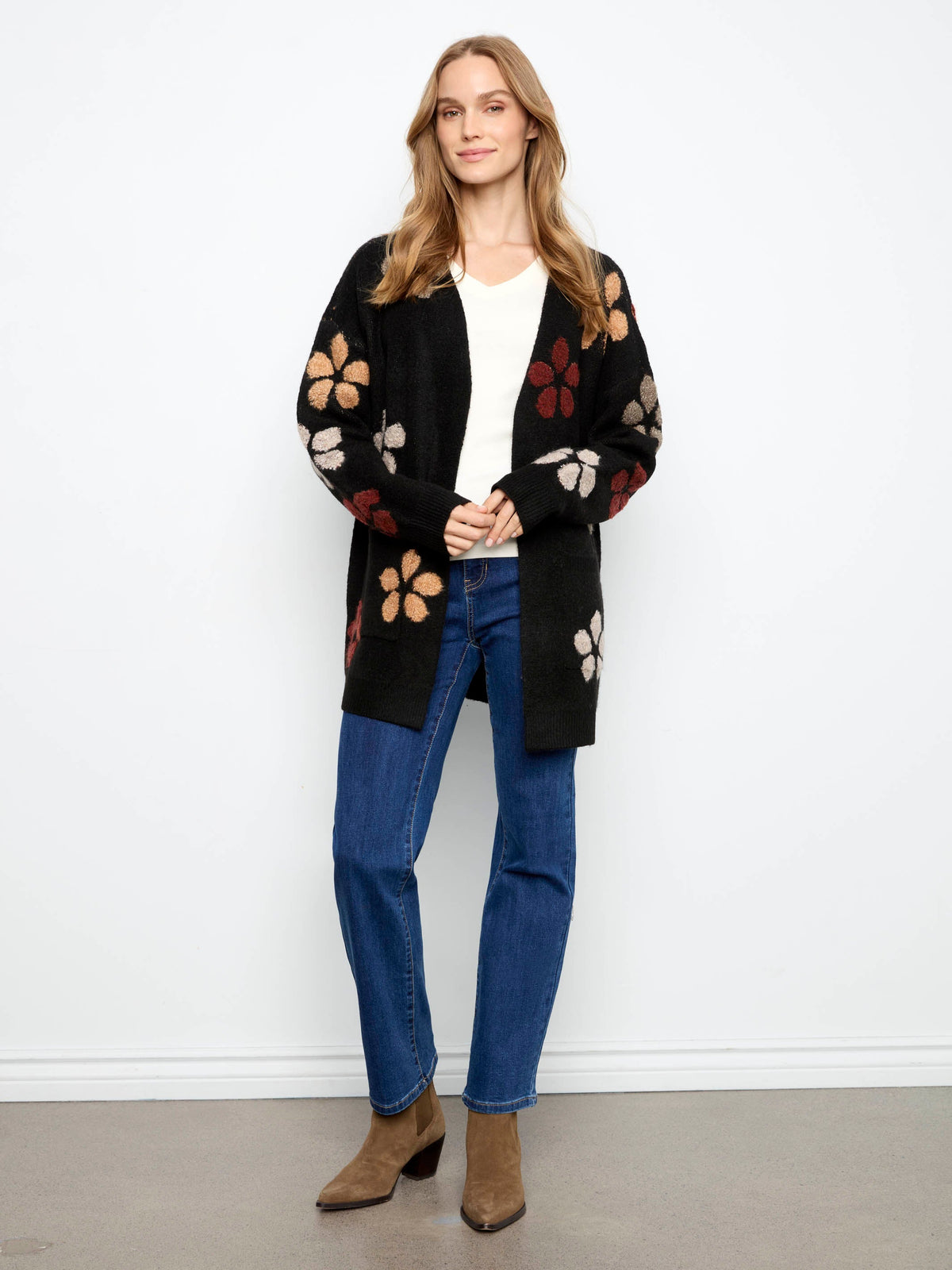 Floral Bouclé Cardigan - Black
