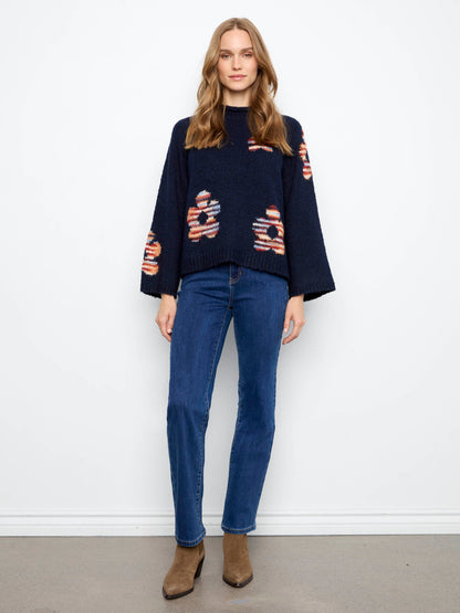 Floral Mock Neck Knit Sweater - California