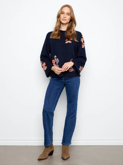 Floral Mock Neck Knit Sweater - California