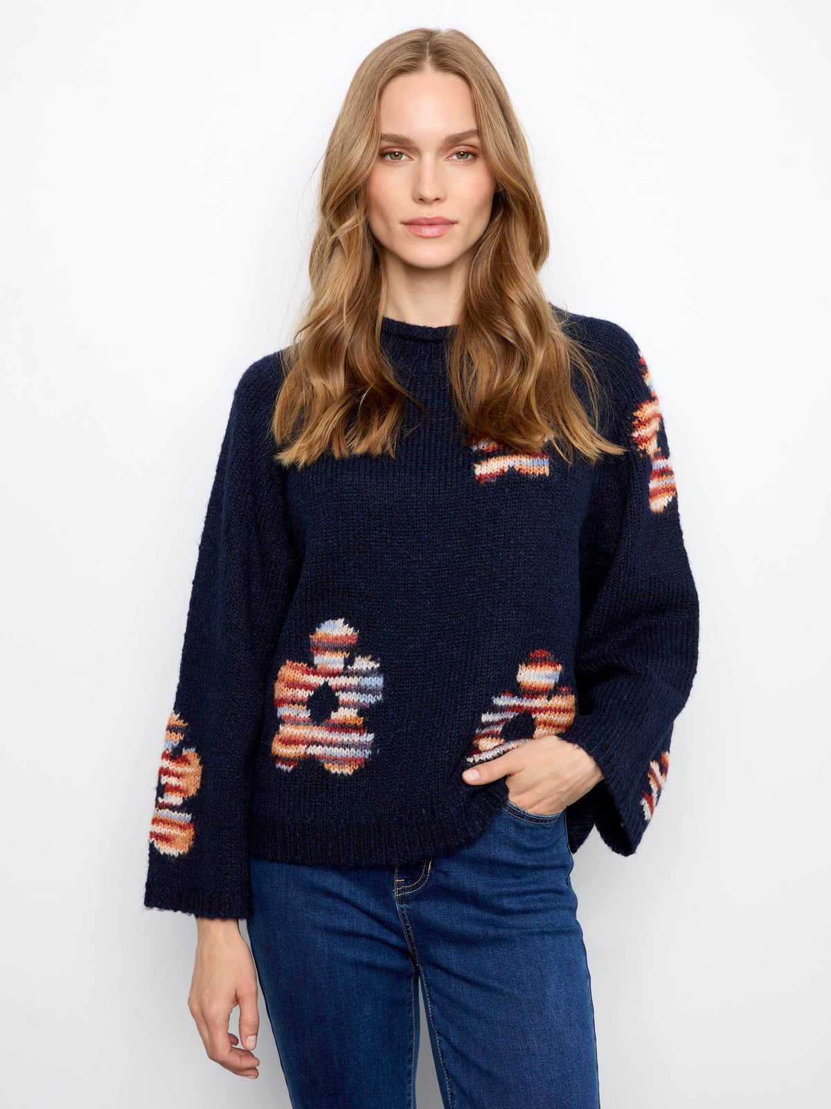 Floral Mock Neck Knit Sweater - California