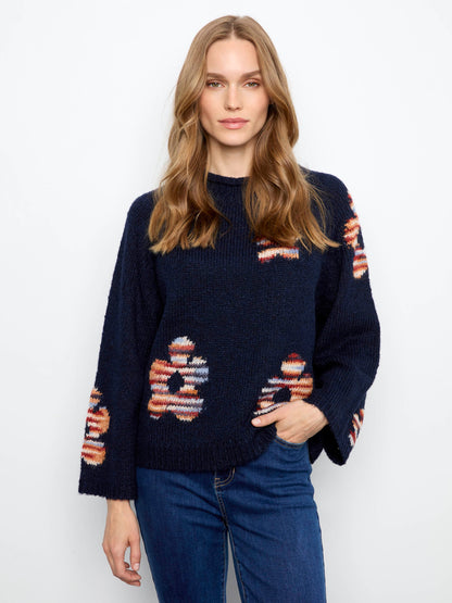 Floral Mock Neck Knit Sweater - California