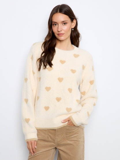Allover Embroidered Heart Sweater - Ecru