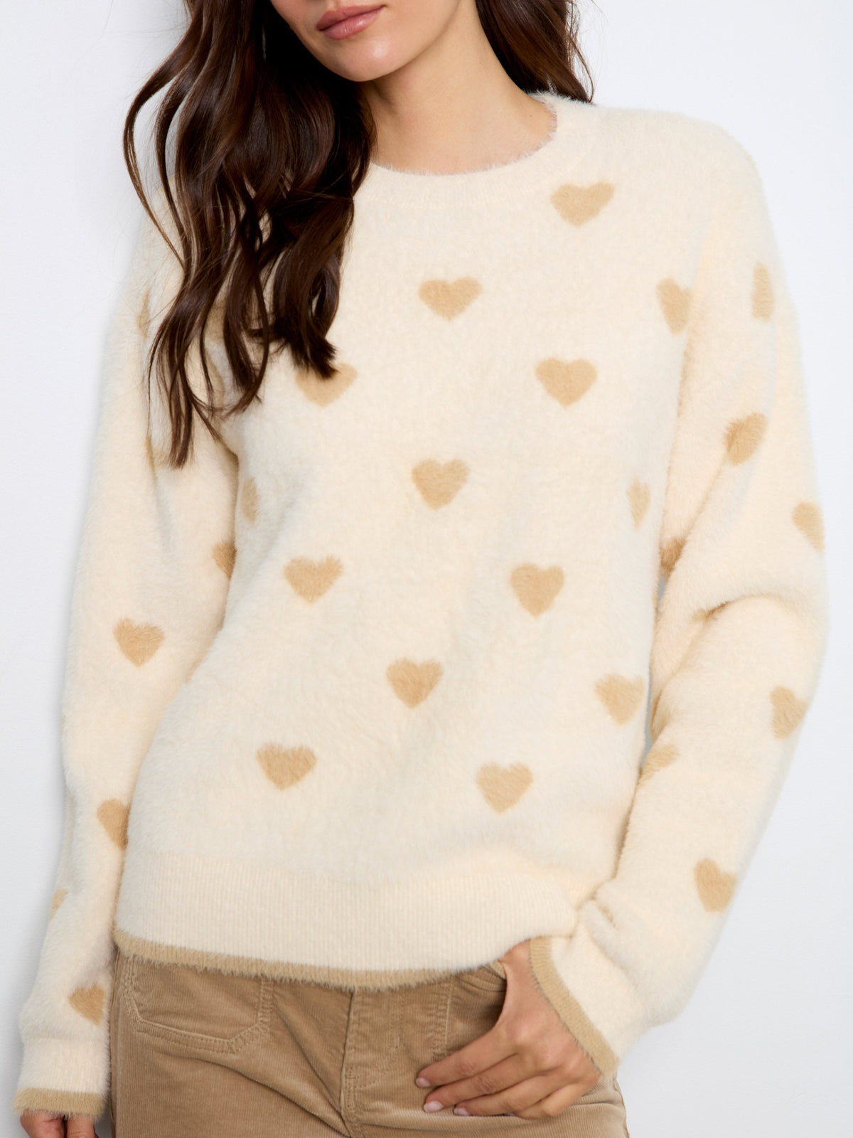 Allover Embroidered Heart Sweater - Ecru