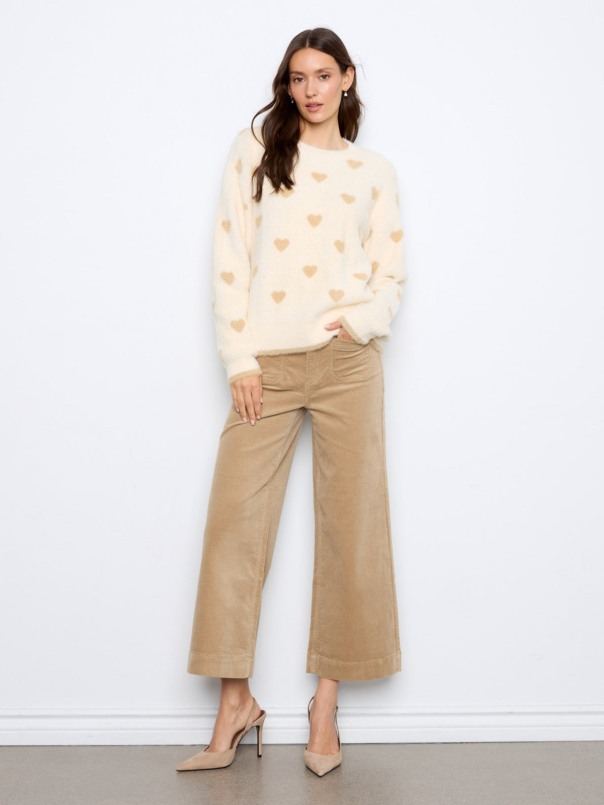 Allover Embroidered Heart Sweater - Ecru