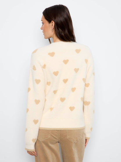 Allover Embroidered Heart Sweater - Ecru