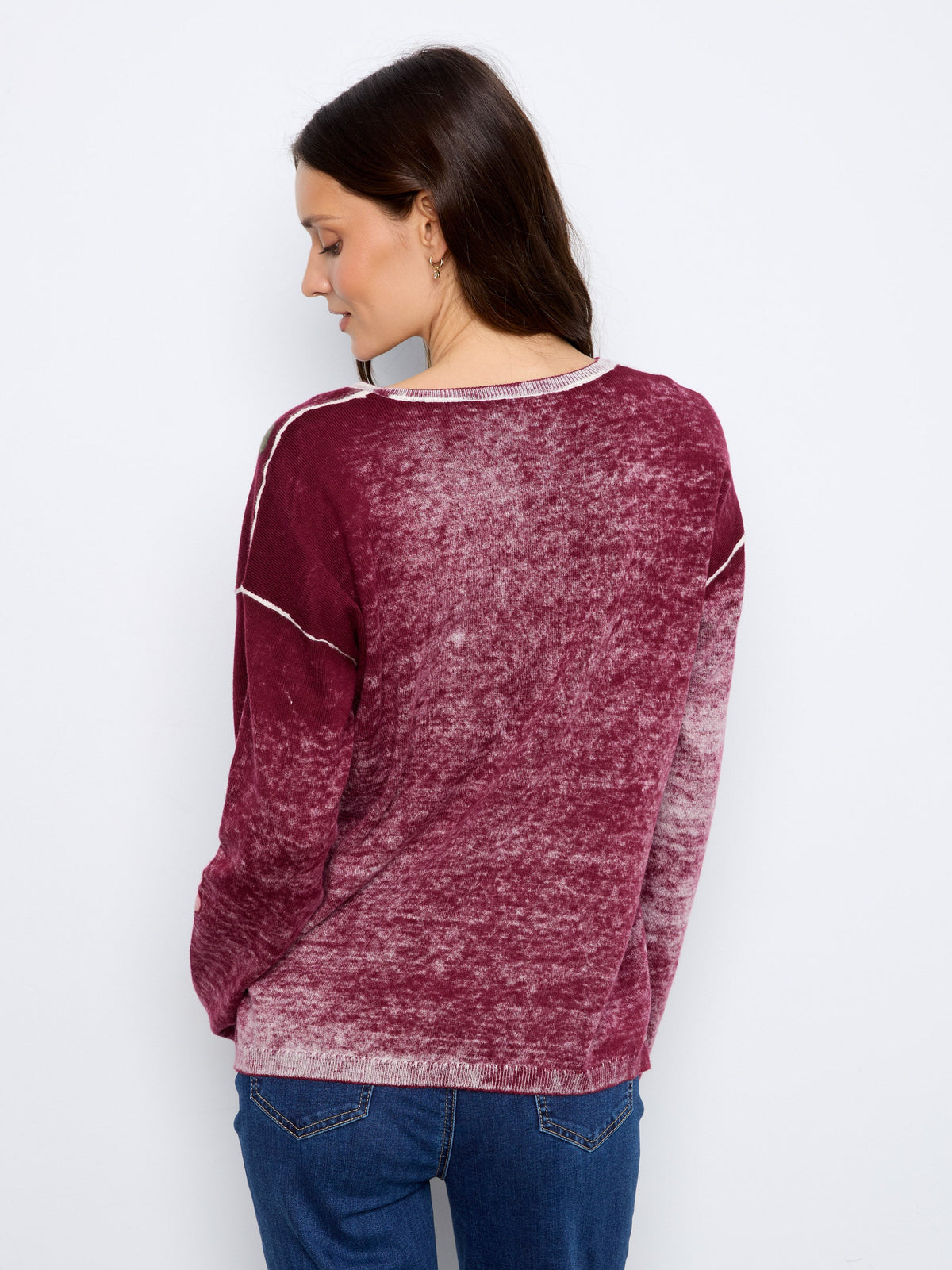 Reversible Floral V-Neck Sweater - Merlot