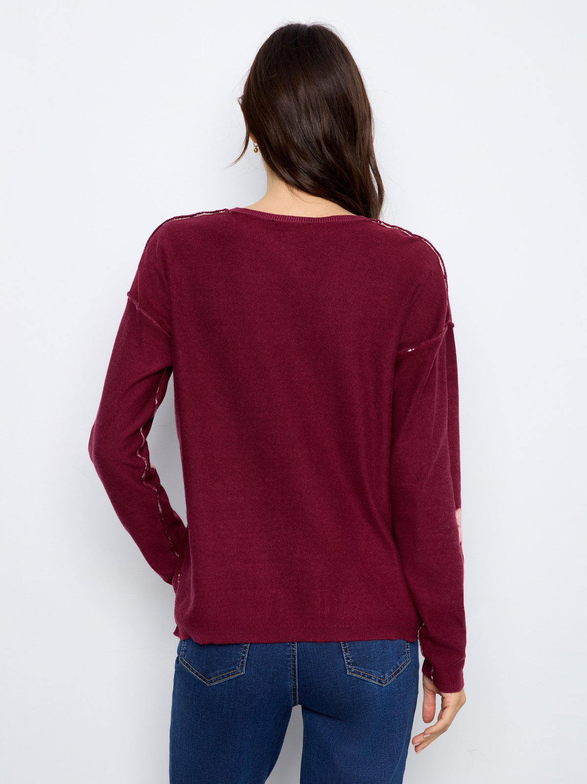 Reversible Floral V-Neck Sweater - Merlot