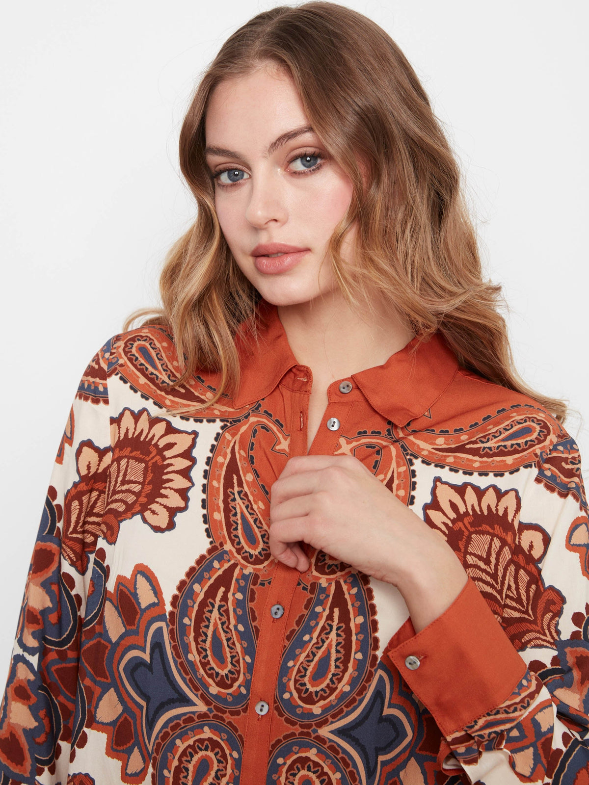 Button-Front Printed Shirt - Boteh