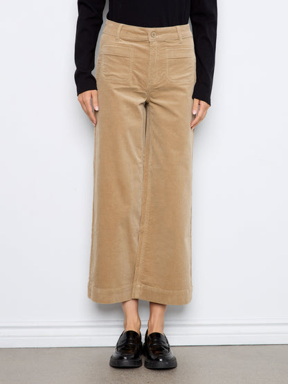 Cropped Patch Pocket Wide Leg Corduroy Pants - Latte