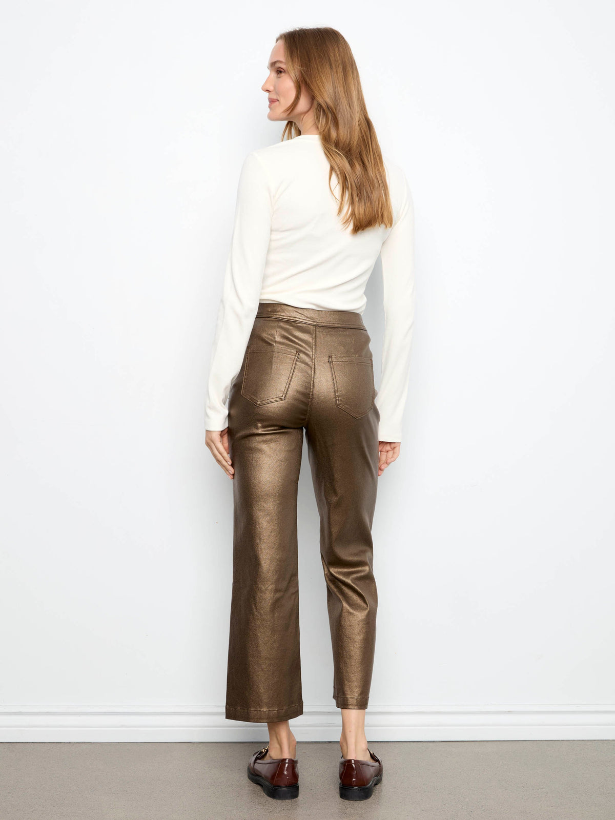 Metallic Waxed Twill Flare Pants - Copper