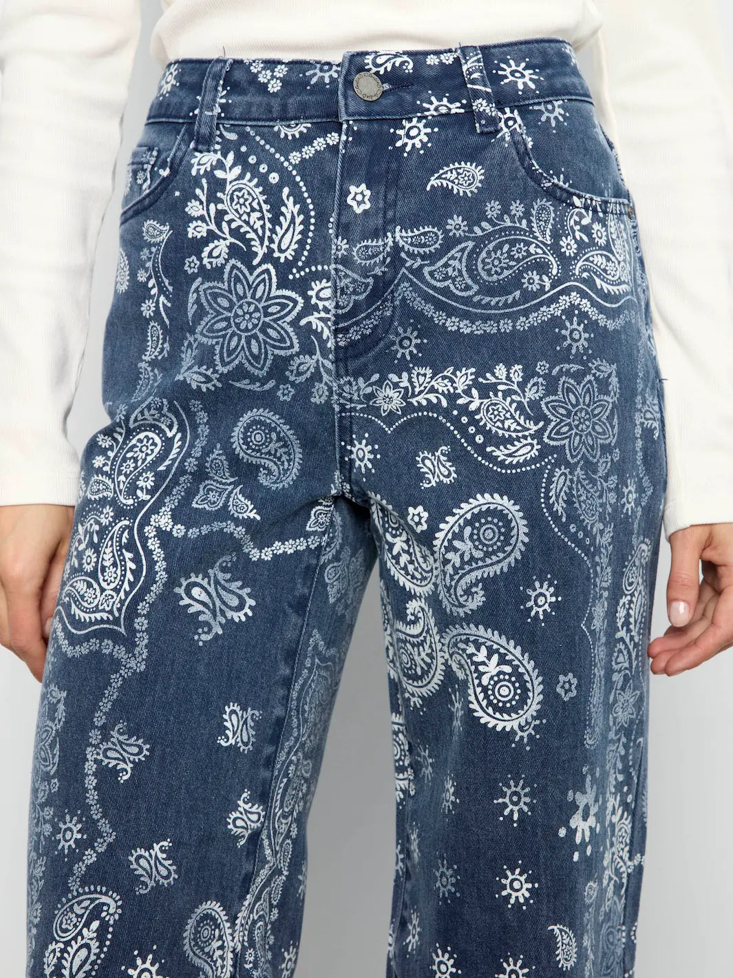 Wide Leg Printed Twill Pants - Bandana
