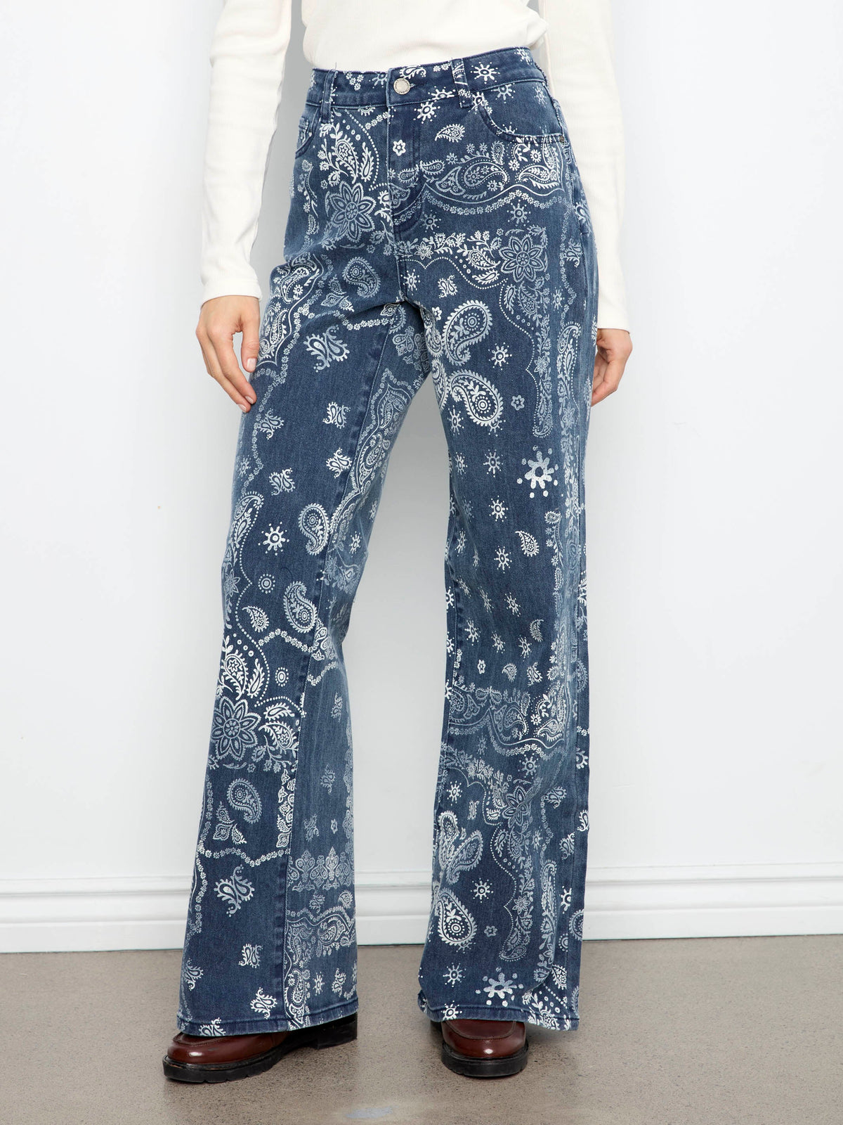 Wide Leg Printed Twill Pants - Bandana