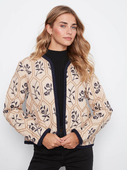Reversible Embroidered Quilted Jacket - Biscuit
