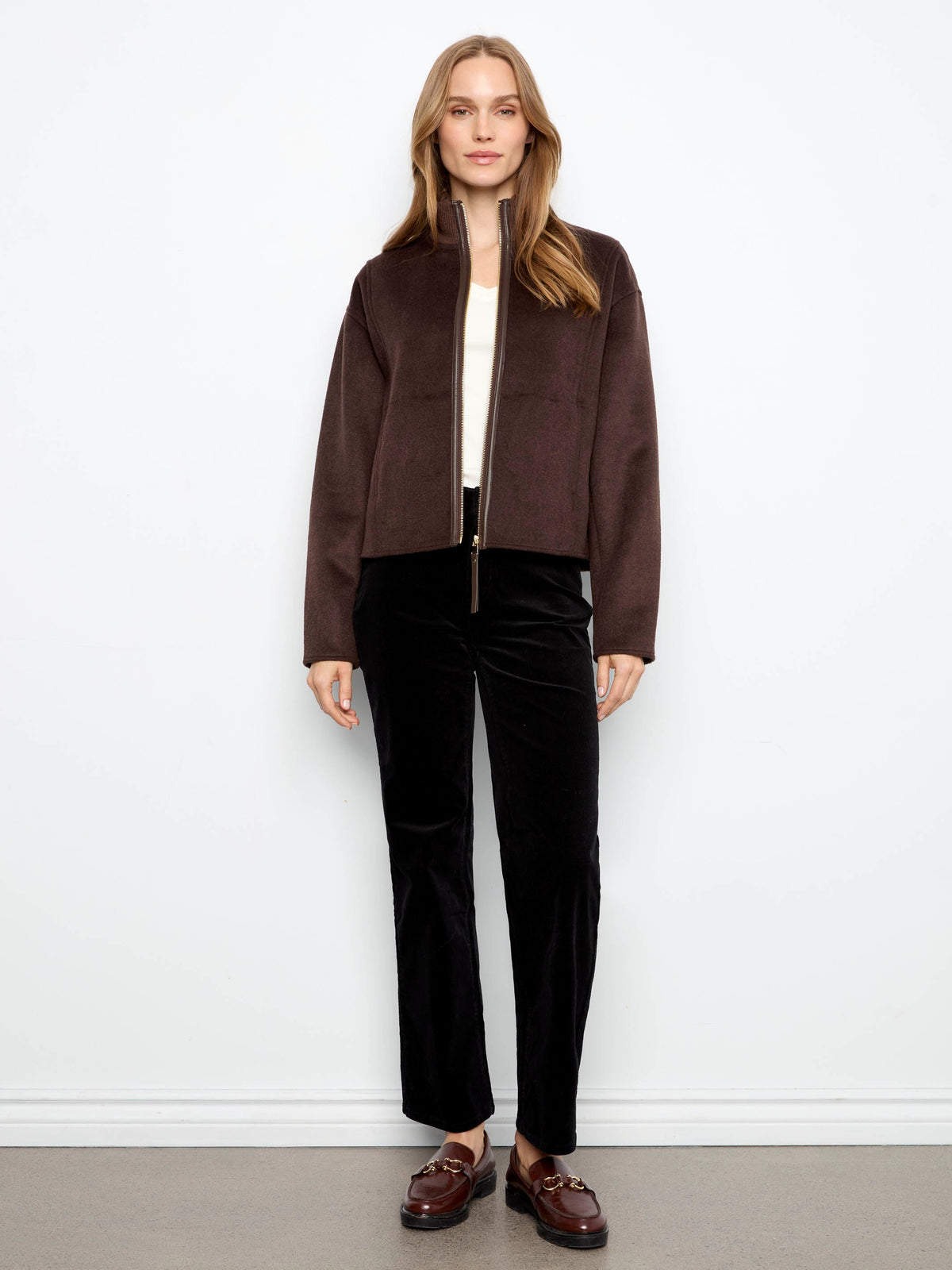 Wool Blend Bomber Jacket - Coffee