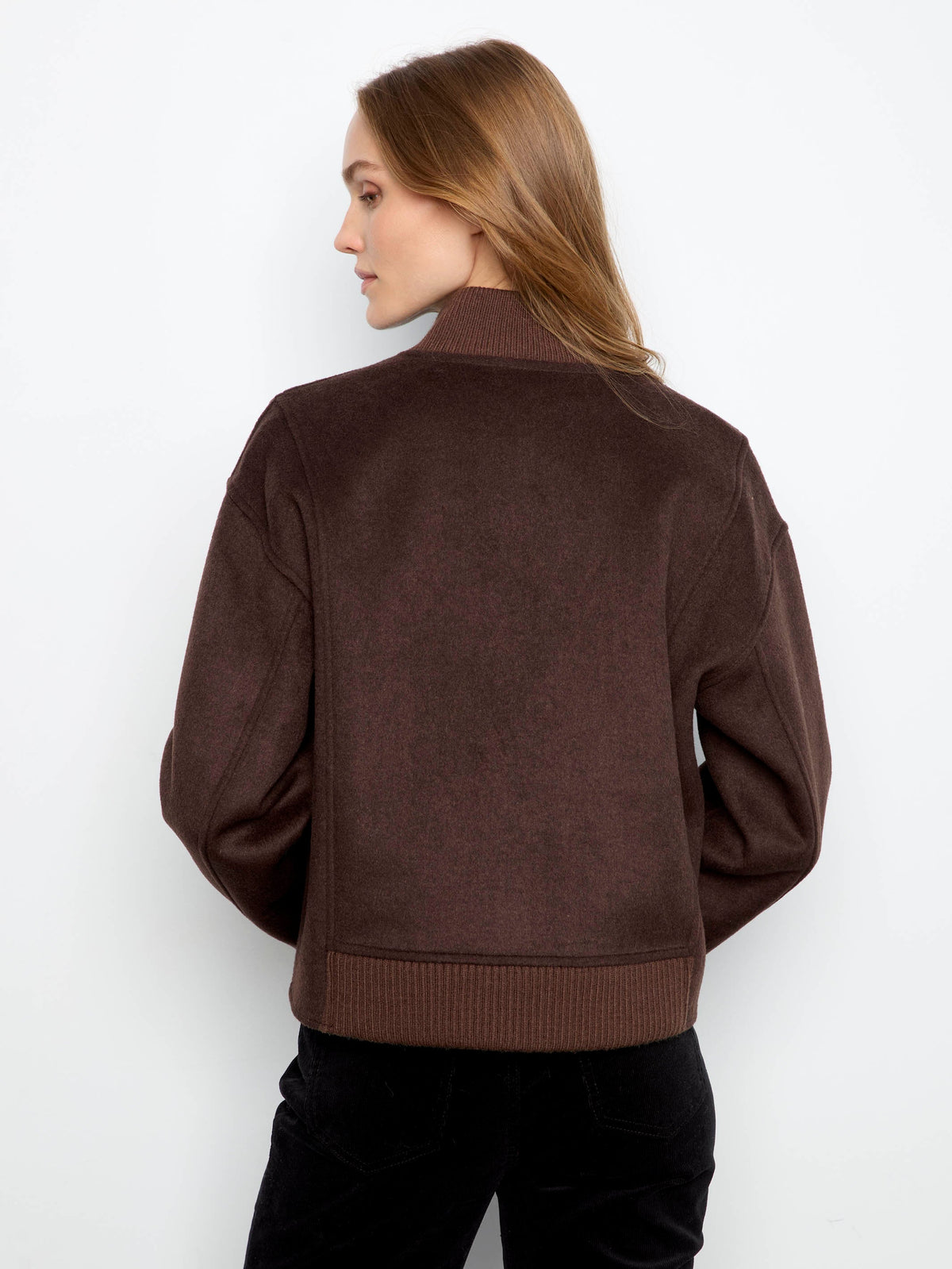 Wool Blend Bomber Jacket - Coffee