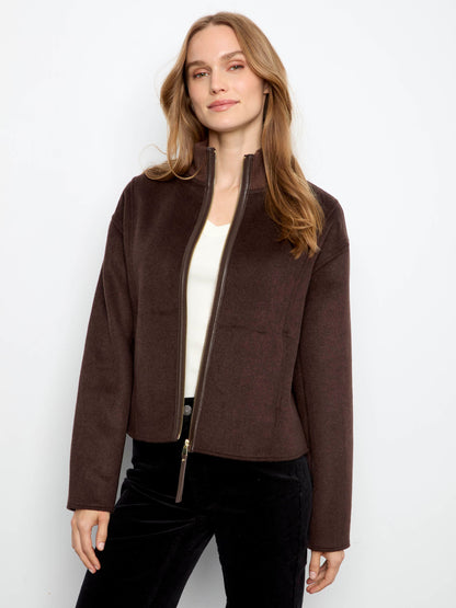 Wool Blend Bomber Jacket - Coffee