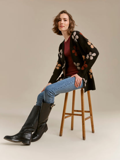 Floral Bouclé Cardigan - Black