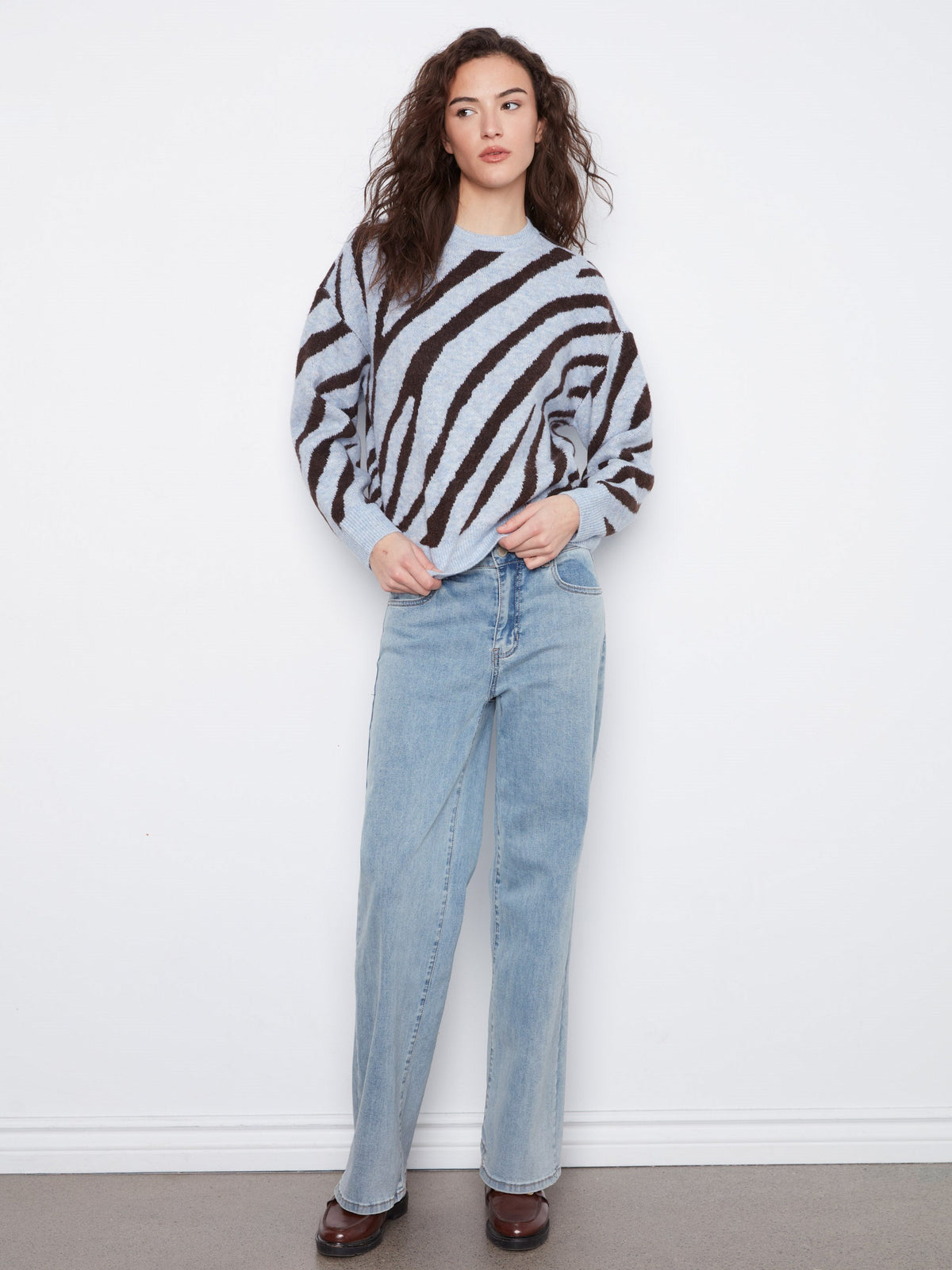 Animal Print Knit Sweater - Blue Zebra