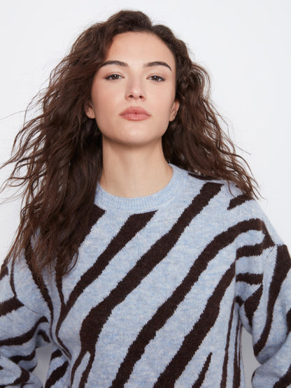 Animal Print Knit Sweater - Blue Zebra