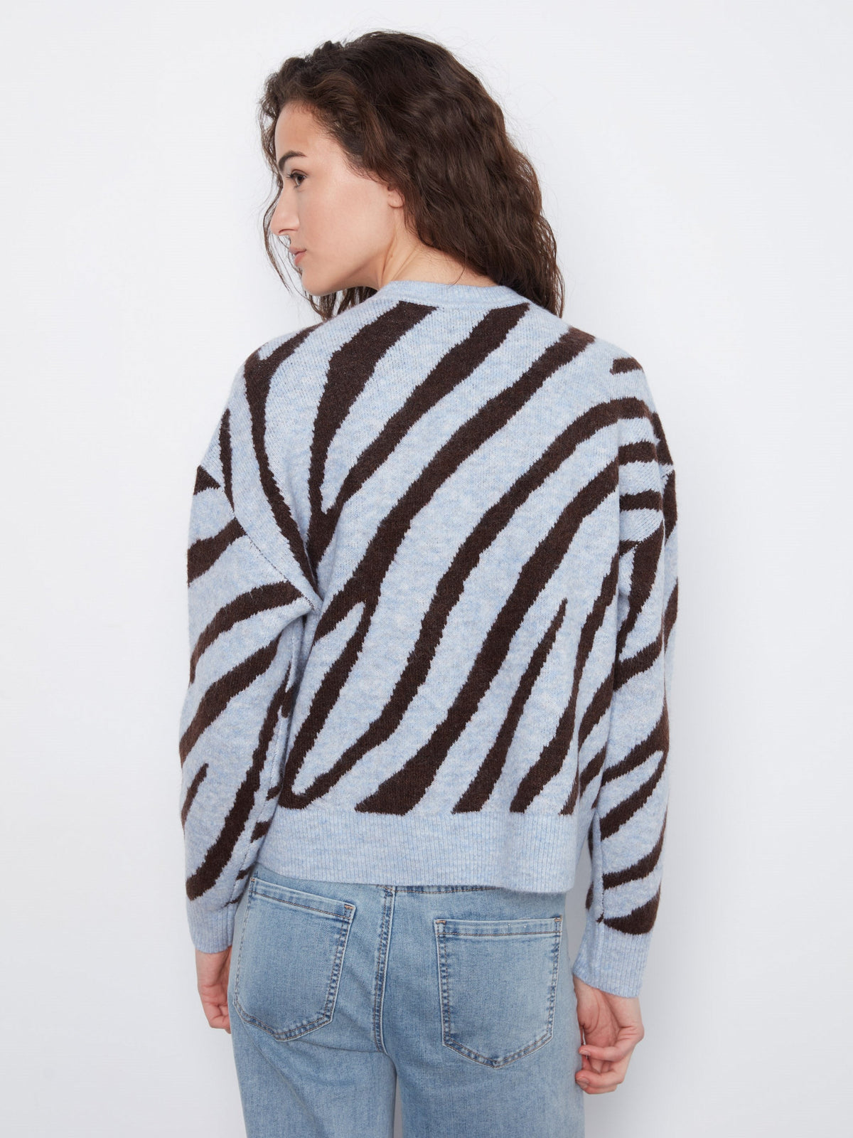 Animal Print Knit Sweater - Blue Zebra