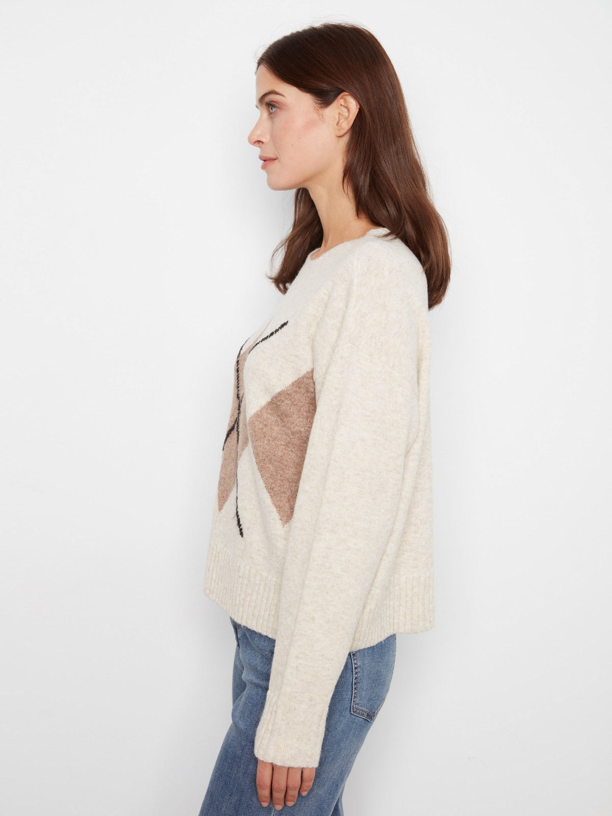 Argyle Crew Neck Sweater - Heather Almond