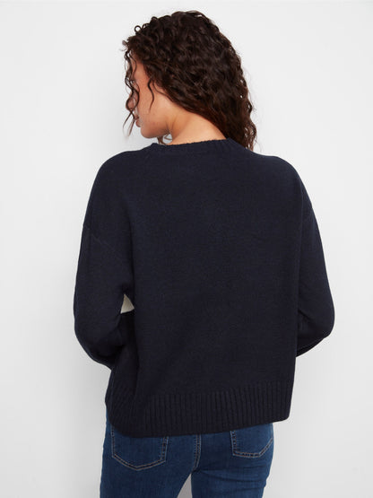Argyle Crew Neck Sweater - Navy