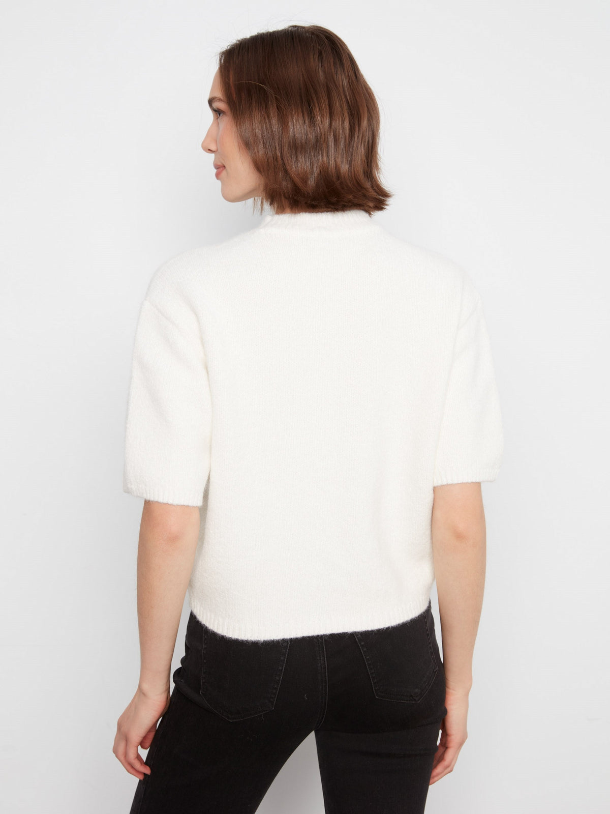 Balloon Elbow Sleeve Knit Sweater - Ecru