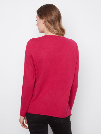 Basic V-Neck Sweater - Cherry