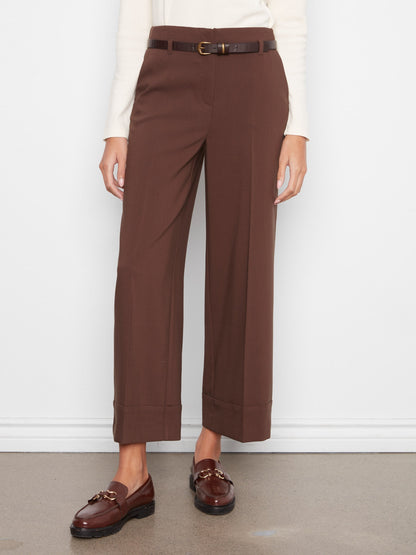 Belted Wide Leg Crepe Pants - Coffee