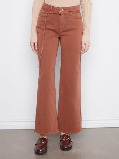 Belted Wide Leg Twill Pants - Ginger