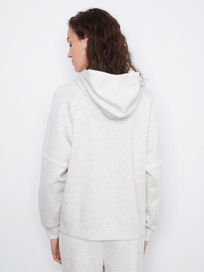 Blanket Stitch Soft Scuba Hoodie - Heather Light Grey